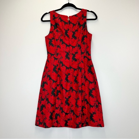 Tommy Hilfiger Floral Jacquard Dress Size 2 A Line Sleeveless Red and Black - Picture 7 of 11